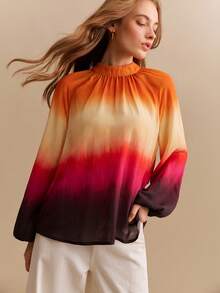 CielaLinda Kemeja Wanita Lengan Panjang Motif Gradien Tie-Dye dengan Belahan Belakang - MultiWarna - View 6