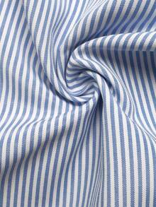 Balvessa Women's Elegant Blue And White Striped Single-Button Long-Sleeved Blouse, Suitable For Beach, Vacation And Party Occasions - Blue - View 5