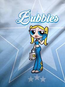THE POWERPUFF GIRLS X SHEIN Women's Summer Casual Gradient Cartoon Print T-Shirt - White - View 5