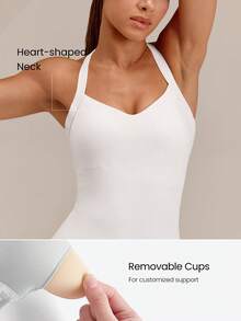 GLOWMODE FeatherFit™ Adjustable Halter Backless Twist Back Tank Top Low Impact Yoga Pilates Daily Removable Cups - White - View 2