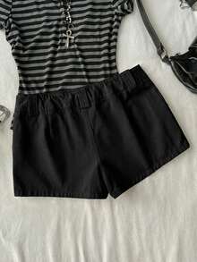 Attitoon Women's Casual Retro Ultra Low-Waist Cargo Mini Shorts, Suitable For Y2K - Black - View 3