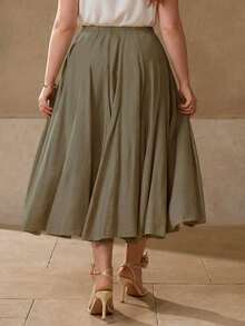 MOTF PREMIUM WOMEN'S PLUS SIZE GREEN ELEGANT SKIRT, SPRING/SUMMER 2026 FALL - Olive Green - View 7