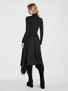 Breakform Gothic Halloween Stretch Top With Flocked Panels And Sheer Bell Sleeves-Vintage Architectural Print, Dark Romantic Style - Black - View 2