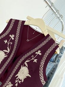 Franclia Chaleco/Chaqueta de mujer con bordado estilo occidental - Rojo violeta - View 3