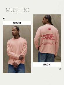Musero Camiseta Gráfica de Manga Larga Cuello Redondo Oversize Armario Primavera&Verano - Rosa - Ver 8