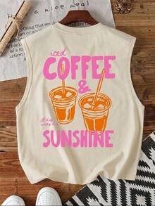 Daypath Áo tank top nam dáng rộng in họa tiết cà phê - Màu Khaki - Xem 6