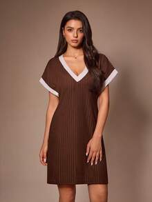 Lazeform Women's Casual Knit Textured Jacquard Nightgown - Coffee Brown - View 4