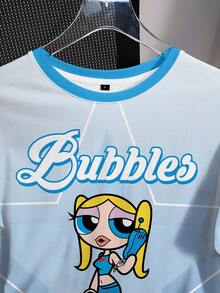 THE POWERPUFF GIRLS X SHEIN Women's Summer Casual Gradient Cartoon Print T-Shirt - White - View 3