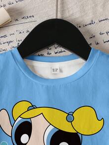 THE POWERPUFF GIRLS X SHEIN 少女卡通印花短袖休閒T恤 - 彩色 - 查看 19