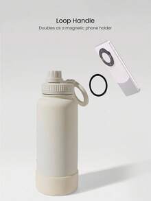 GLOWMODE 34 OZ Sip And Go Double-Layer Stainless Steel Loop Handle Magnetic Phone Holder Non-Slip Base Water Bottle Daily Casual Office Active - Apricot - View 4