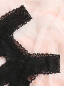 4pcs/Set Women's Sexy Seamless Sheer Lace Thong Panties - Black - View 4