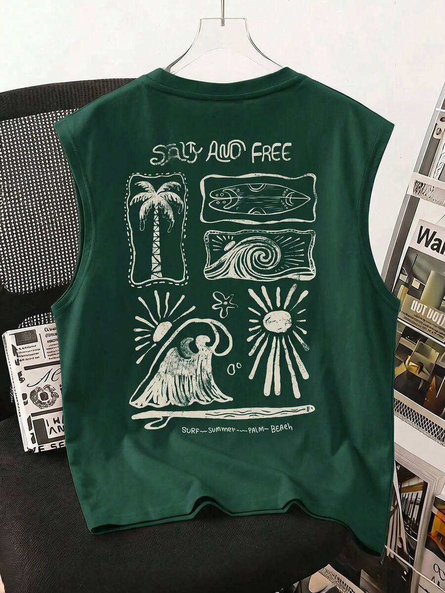 Manfinity Joysei Dark Green Tropical Print Men's Tank Top - Dark Green - View 1