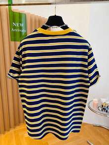 Rovax Kaos Pria Motif Garis-Garis Blok Warna Gaya Korea Musim Semi/Panas 2026, Cetakan Hati - MultiWarna - View 2