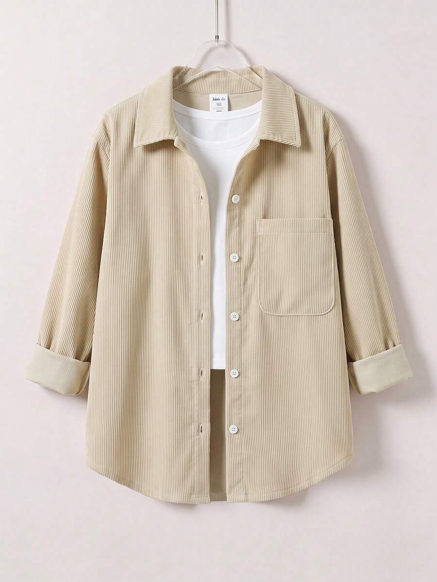 SHEIN Tween Girl Striped Lightweight Sun Protection Shirt, Spring & Summer,Holiday,Summer,Travel - Beige - View 1