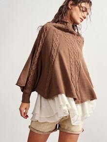 Bohemela Women's Elegant Casual Matching Retro Vintage 70s Solid Color Cape Sweater, Autumn/Winter Everyday Work Family Office Shades Of Brown Thanksgiving - Brown - View 6