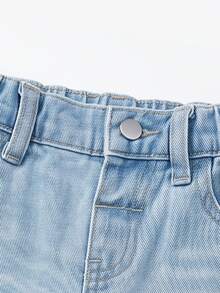 SHEIN Playful Pals Girls Casual Versatile Minimalist Y2K Street Style Cool Distressed Loose Straight Leg Washed Blue Comfortable Denim Jeans For Daily Wear - Light Wash - View 4