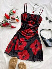 Soleia Women's Plus Size Black Mesh Print Spaghetti Strap Dress Date Night Vacation Evening Summer Sexy Filipiniana - Multicolor - View 4