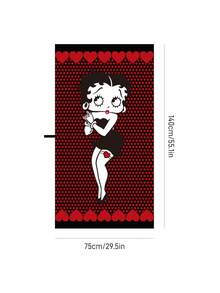 Betty Boop x SHEIN 1件裝卡通Betty印花浴巾沙灘巾，適用於海灘游泳 - 黑波點 - 查看 3