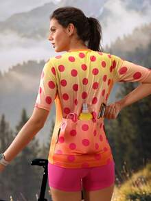 SHEIN Sports Women's Polka Dot Gradient Casual Daily Cycling Short Sleeve Top,Bike Ride Outfit - Pastel - View 2