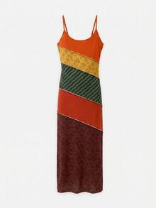 Nöista Vestido maxi con bloques de color y tirantes finos con estampados mixtos en paneles de patchwork, suave y elástico - Multicolor - Ver 9
