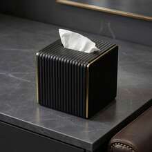 Vertical Striped Square Leather Tissue Box Cover - Stylish Cube Tissue Box Holder With Magnetic Bottom, Decorative Pu Tissue Box For Dresser, Nightstand, Desktop, Kitchen Countertop, Home Office, Car, Storage Box Decoration Holiday Gift - Multicolor - View 3