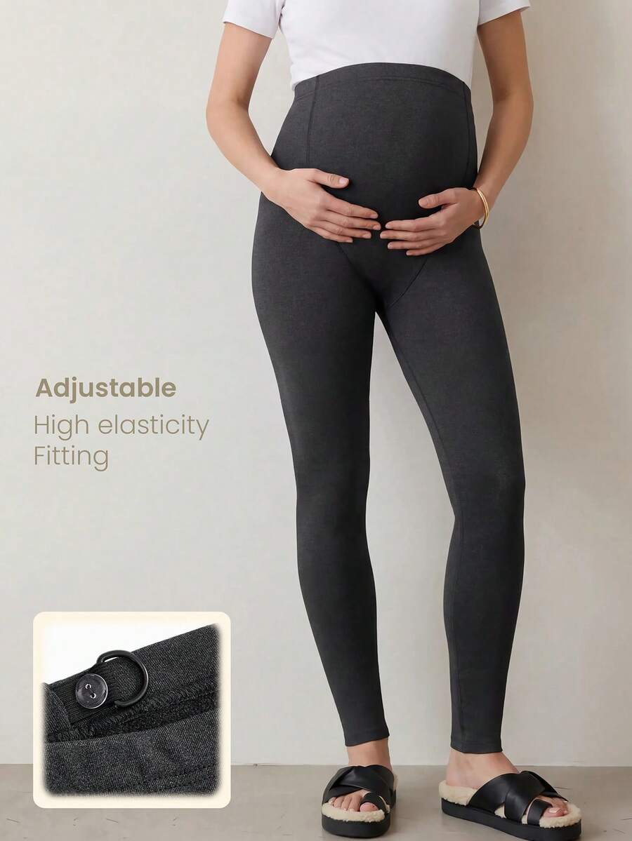 Modmama 孕妇灰色高腰紧身裤,舒适休闲紧身裤,孕妇紧身裤,灰色紧身裤,孕妇紧身裤,孕妇裤,冬季,保暖内衬 - 卡其色 - 查看 1