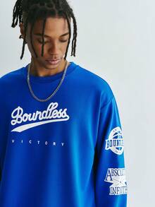 Sonviro Men's Loose-Fitting Round Neck Long Sleeve T-Shirt, Fall - Blue - View 5