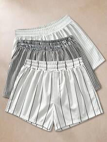 SUMWON Striped Woven Boxer Shorts 3-Pack With Elastic Waistband And Button Fly For Everyday Loungewear And Summer Comfort - Multicolor - View 8