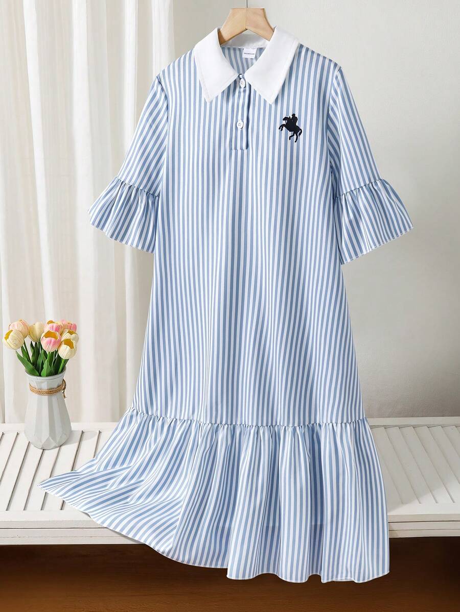Abaya Jalabiya 傳統阿拉伯服飾,青少年女孩洋裝襯衫裙,舒適時尚,適合學校、外出、居家休閒 - 藍色 - 查看 1