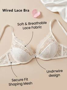 SHEIN 1 buah Bra Tanpa Kawat Renda Wanita Warna Putih untuk Musim Panas - Krem - View 6