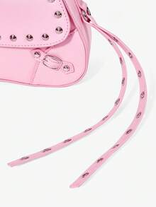 Viva Strut Ladies Rivet Tassels Shoulder Bag, Hobo Bag, Pink, Faux Leather, Fashionable, Personalized, Simple, Versatile, Street, Sweet And Cool Girls, Hot Girls, Y2k, Retro, Rivets, Vintage, Punk, For Commute, Office, Date, Daily, Shopping, School, College - Pink - View 7