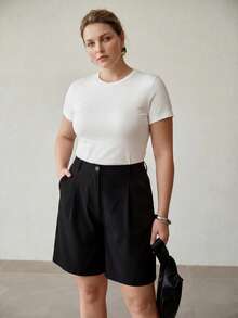 MOTF PREMIUM PLUS SIZE WOMEN'S FASHIONABLE ELEGANT DESIGN COMMUTER ROUND NECK SHORT SLEEVE T-SHIRT - White - View 1