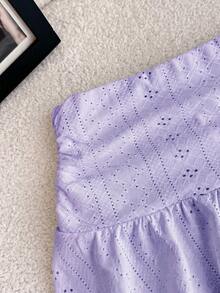 Tween Girl Tween Girls Purple Knitted Casual Vacation Home Versatile Hollow Texture Ruched A-Line Low Waist Mini Skirt, Suitable For All Seasons - Purple - View 7