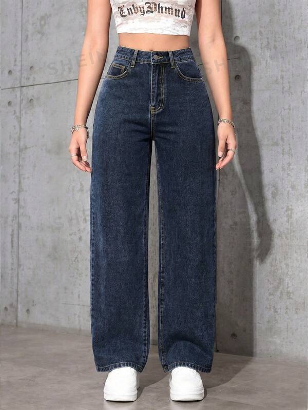 Jeanoix Y2K Plus Size Women Non-Stretch Denim Straight Leg Pants Cowboy Outfits For Women
