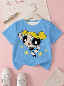 THE POWERPUFF GIRLS X SHEIN 少女卡通印花短袖休閒T恤 - 彩色 - 查看 26