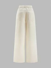 Teen Girls Daily Casual Apricot Cotton Denim Pants, High Waist Loose Wide‑Leg Long Jeans For Street Going‑Out - Apricot - View 2