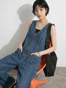 Dazy Tall Women's V-Neck Loose Urban Casual Jumpsuit - Medium Wash - View 11