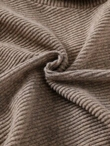 SHEIN 2pcs/Set Girls Korean Style Soft 3D Mesh Bow Ribbed High Neck Long Sleeve Asymmetrical Top & Ruffle Flared Pants Set, Suitable For Outings, Gatherings, Casual Wear, Spring And Autumn - Khaki - View 4