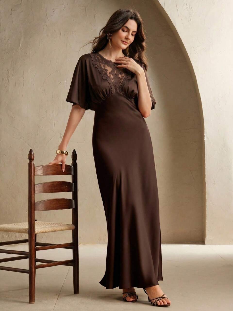 Anewsta New Women's Elegant Fashion Lace Patchwork Design Date Evening Commute Dress