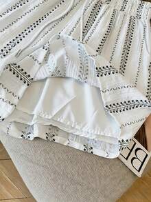 Resyla Loose Regular Chiffon Drop Shoulder Long Sleeve Shirt + Shorts Set - White - View 5