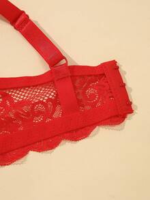Snug Zone Plus Size Underwire Sexy Lace Comfortable Bra 3pcs Set Black White Red - Multicolor - View 5