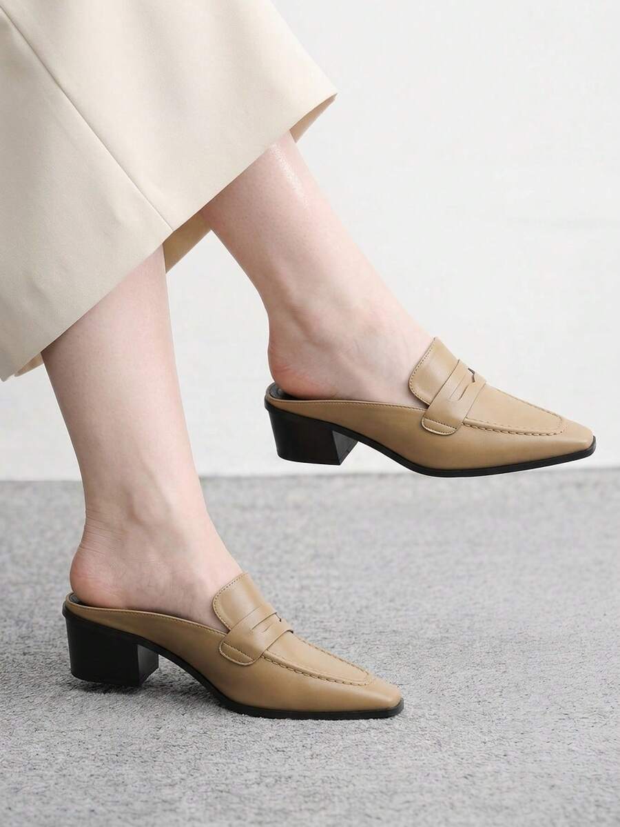 CUCCOO BIZCHIC Pointed Toe Mules, Retro Westerly Thick Heels, Shoes. Fall Shoes - olive - View 1