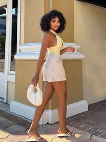 Alexandranx Women's Summer Casual Floral Embroidery Shorts - Apricot - View 5