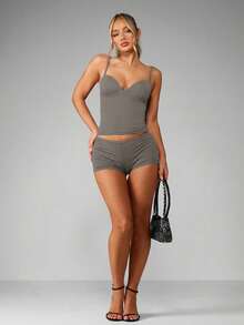 MISSGUIDED Top tipo corsé de tirantes largos con copas incorporadas, estilo bustier, estructura para uso casual diario - Gris - Ver 4