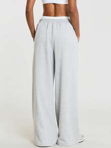 11SKNDS Wide Leg Sweatpants With Elastic Drawstring Waist, Oversized Relaxed Fit Jogger Pants, Cozy Fleece Side Pockets, Casual Loungewear Everyday Comfort - Grey - View 2