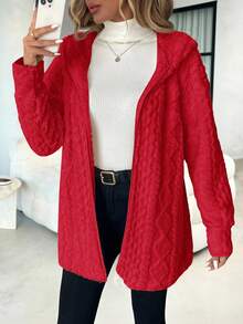 SHEIN Clasi 女款連帽紋理保暖內裡夾克 - 紅色 - 查看 3