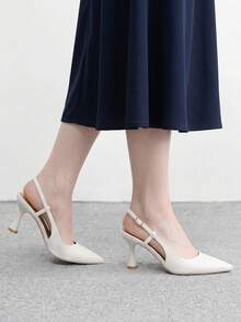 CUCCOO BIZCHIC 女款尖頭細高跟白色時尚基礎款日常百搭通勤後跟提升slingback女鞋 - 白色 - 查看 6