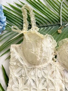 Soleia Romantic Elegant 3D Embroidered Fishbone Cami Strap - White - View 6