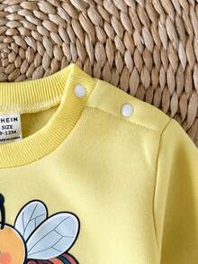 SHEIN Playful Pals 幼童女嬰運動衫運動褲套裝 可愛黃黑蜜蜂圖案花朵 長袖圓領 度假秋季 爸爸的小女兒 - 彩色 - 查看 7