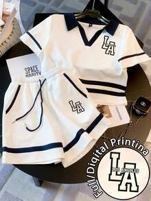 Franclia Plus Size Regular Short Turndown Collar Raglan Short Sleeve Top + Slant Pocket Shorts Teacher Birthday White Summer Streetwear Traditional - White - View 1
